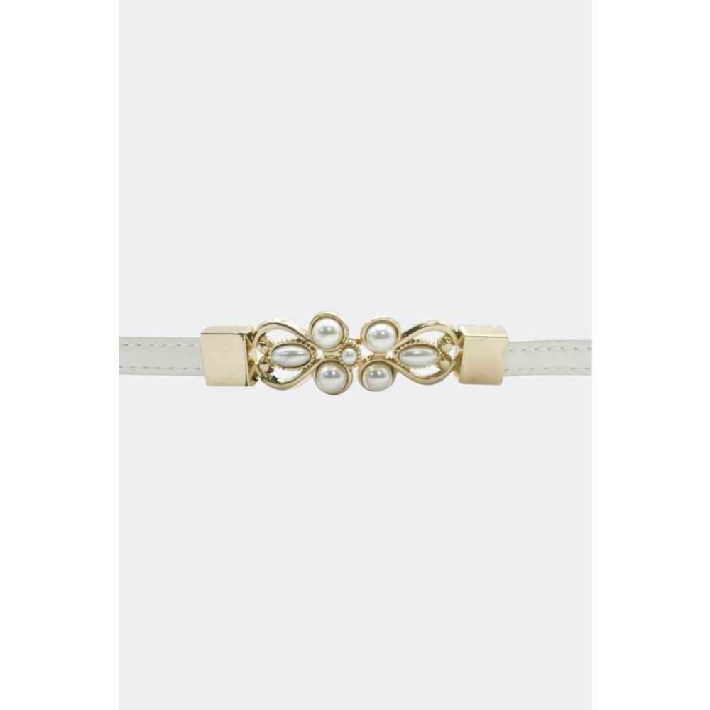 Voodoo Vixen - Pearl Buckle Adjustable Skinny Taille riem - Wit